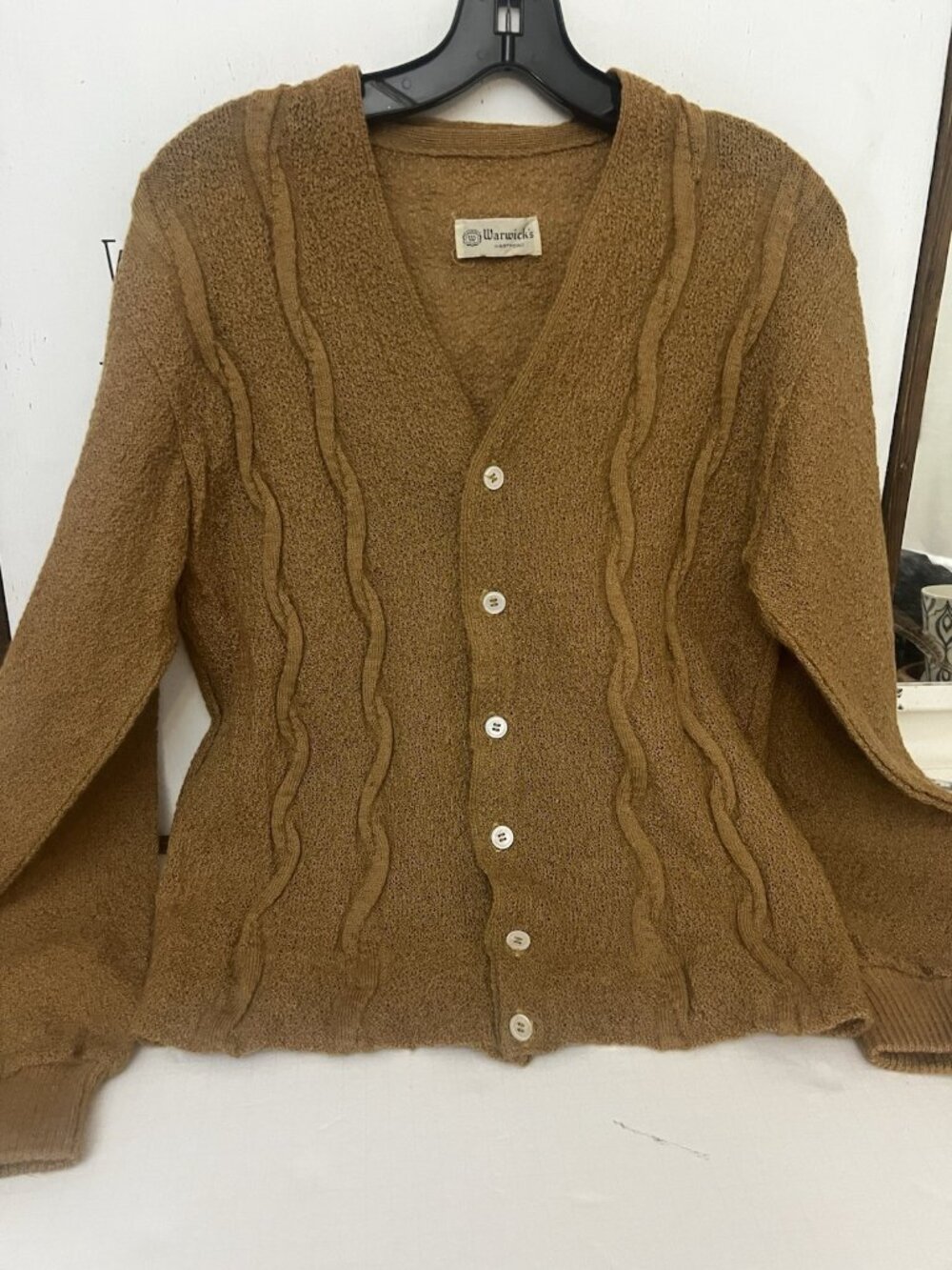 True Vintage Baby Kid 100% Mohair Sweater Mens M Tan Cardigan 60s 70s Grunge. Ii